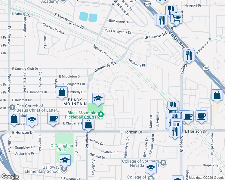 map of restaurants, bars, coffee shops, grocery stores, and more near 287 Mount Langley Street in Henderson