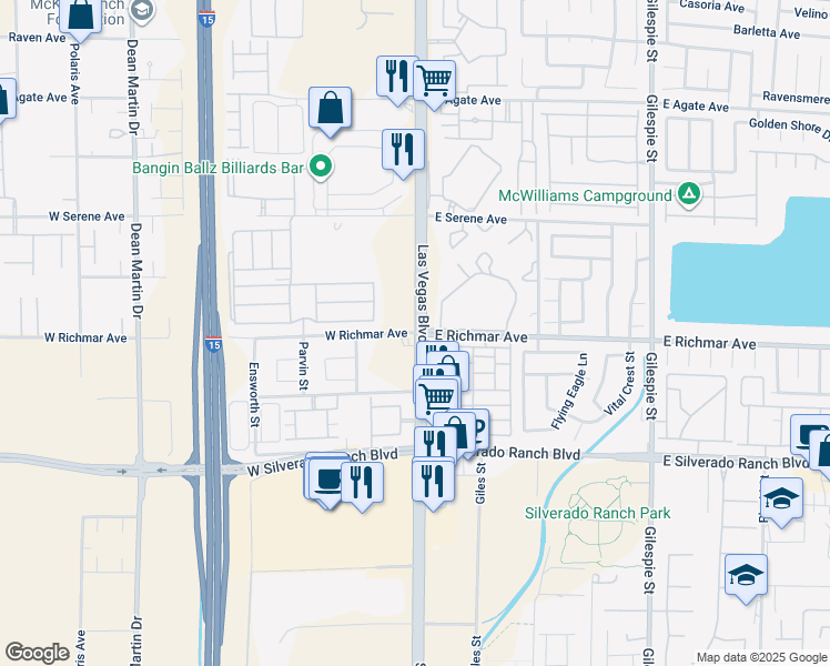 map of restaurants, bars, coffee shops, grocery stores, and more near 0 West Richmar Avenue in Las Vegas