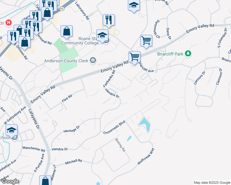 map of restaurants, bars, coffee shops, grocery stores, and more near 100 Hampshire Circle in Oak Ridge