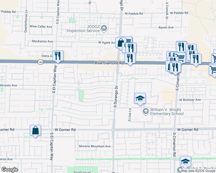 map of restaurants, bars, coffee shops, grocery stores, and more near 8675 Tomnitz Avenue in Las Vegas