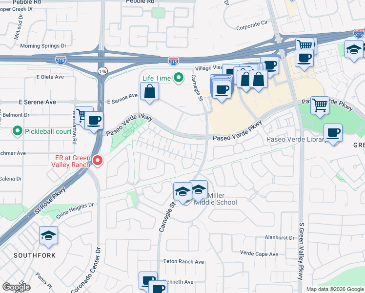 map of restaurants, bars, coffee shops, grocery stores, and more near 227 Charming Court in Henderson