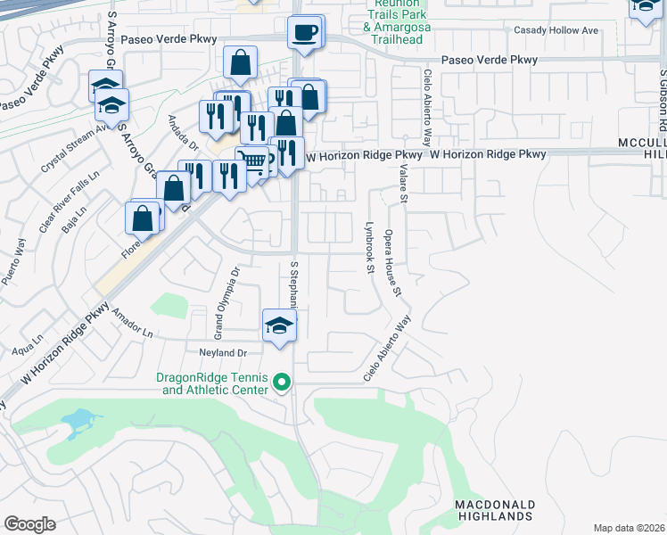 map of restaurants, bars, coffee shops, grocery stores, and more near 1383 Gran Vista Avenue in Henderson
