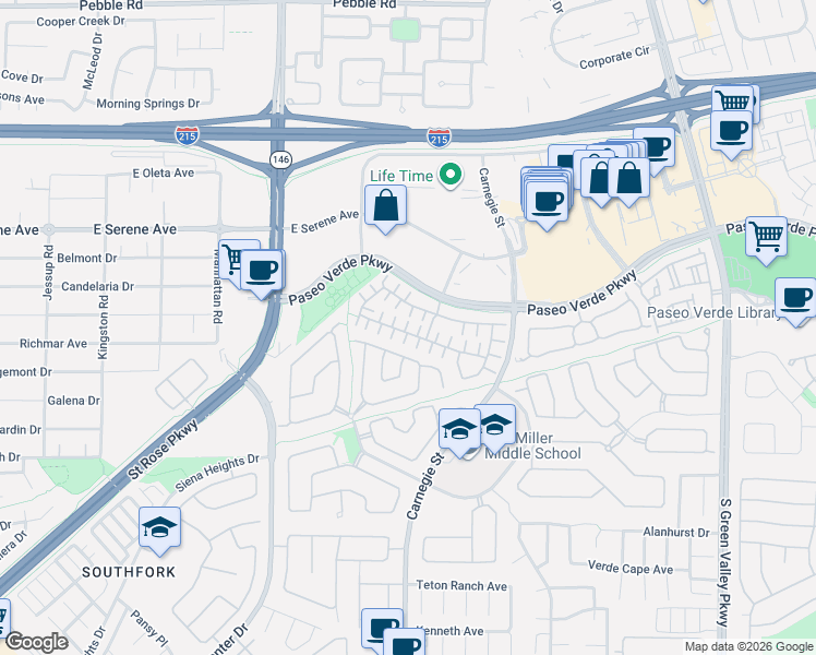 map of restaurants, bars, coffee shops, grocery stores, and more near 225 Kindred Point Court in Henderson