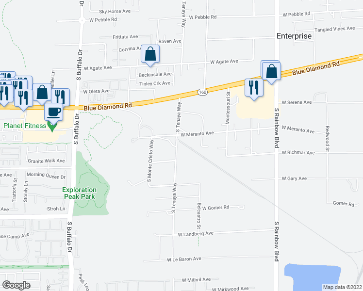 map of restaurants, bars, coffee shops, grocery stores, and more near Hills Drive in Las Vegas