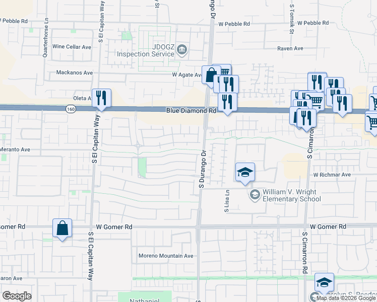 map of restaurants, bars, coffee shops, grocery stores, and more near 8675 Tomnitz Avenue in Las Vegas