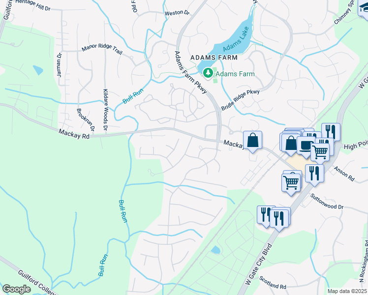 map of restaurants, bars, coffee shops, grocery stores, and more near 20 Hickory Knoll Court in Greensboro
