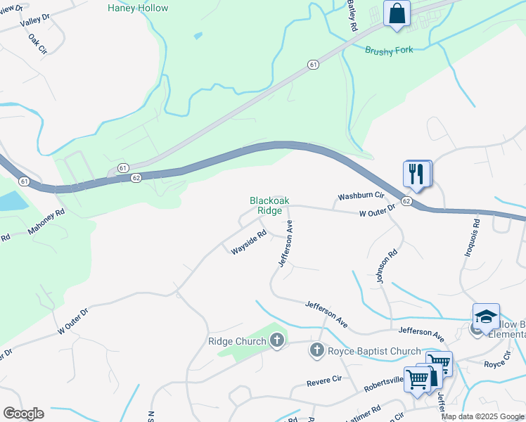 map of restaurants, bars, coffee shops, grocery stores, and more near 119 Wellington Circle in Oak Ridge