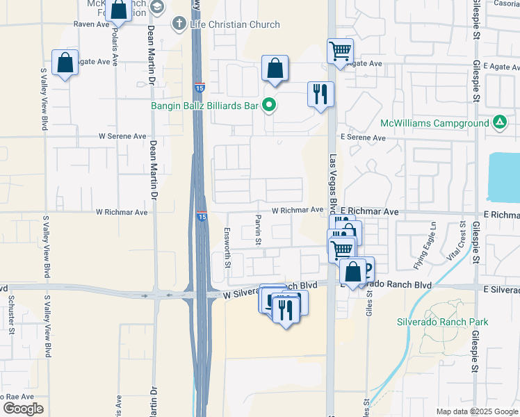 map of restaurants, bars, coffee shops, grocery stores, and more near 2700 Desert Ridge Lane in Las Vegas