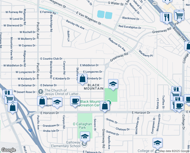 map of restaurants, bars, coffee shops, grocery stores, and more near 360 East Kimberly Drive in Henderson