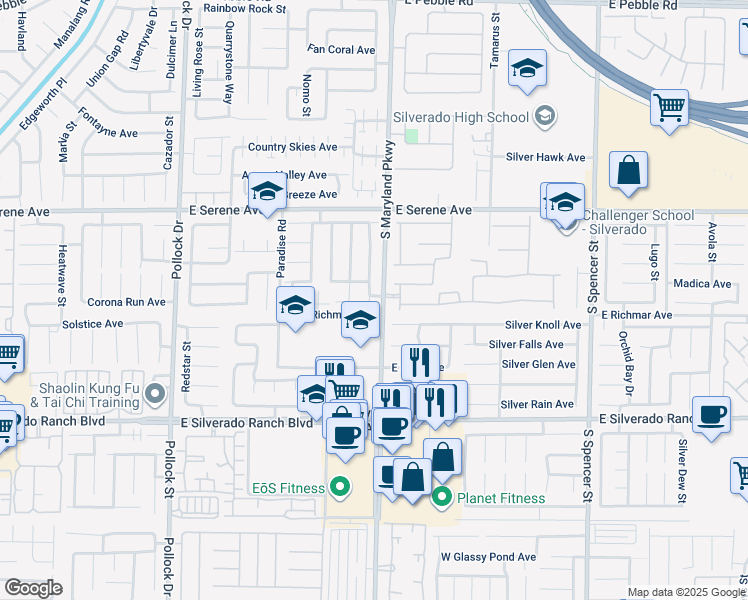 map of restaurants, bars, coffee shops, grocery stores, and more near 9480 Santa Fe Rose Street in Las Vegas