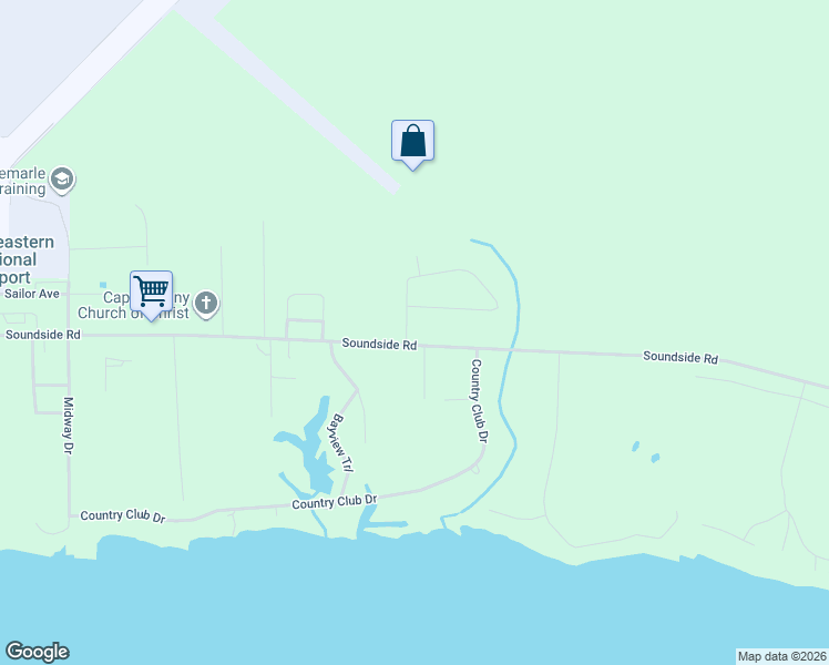 map of restaurants, bars, coffee shops, grocery stores, and more near 163 Windsor Lane in Edenton