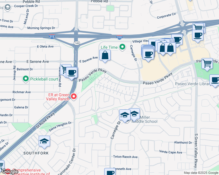 map of restaurants, bars, coffee shops, grocery stores, and more near 257 Serenity Ridge Court in Henderson