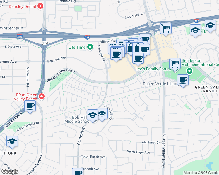 map of restaurants, bars, coffee shops, grocery stores, and more near 233 Shelhorn Street in Henderson