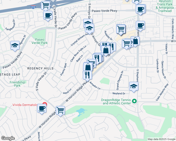 map of restaurants, bars, coffee shops, grocery stores, and more near 1724 Flores Lane in Henderson