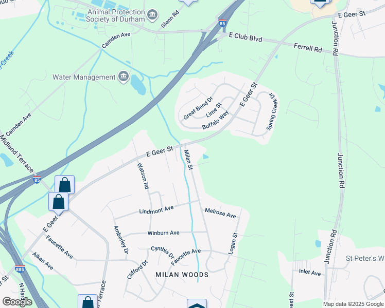 map of restaurants, bars, coffee shops, grocery stores, and more near 1908 Milan Street in Durham
