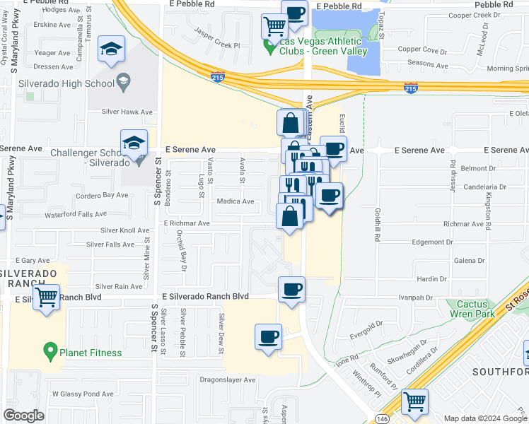map of restaurants, bars, coffee shops, grocery stores, and more near 9484 Corato Street in Las Vegas