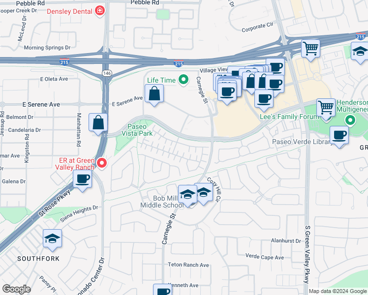 map of restaurants, bars, coffee shops, grocery stores, and more near 2473 Devotion Ridge Drive in Henderson