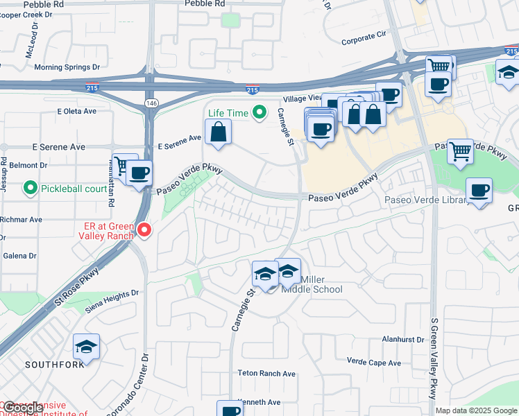 map of restaurants, bars, coffee shops, grocery stores, and more near 2473 Devotion Ridge Drive in Henderson