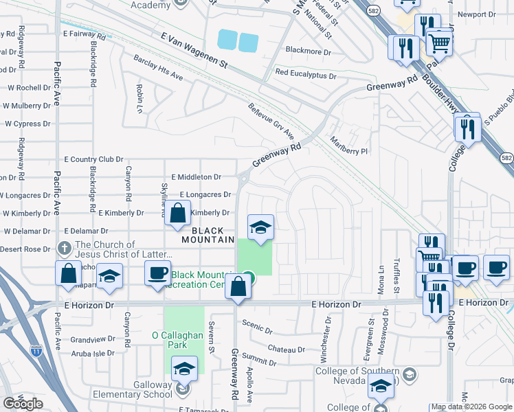 map of restaurants, bars, coffee shops, grocery stores, and more near 283 Fossil Falls Street in Henderson