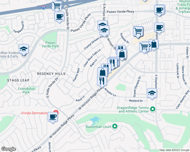 map of restaurants, bars, coffee shops, grocery stores, and more near 1661 Amador Lane in Henderson
