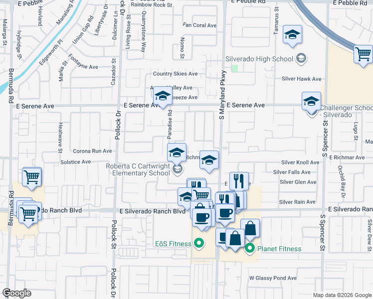 map of restaurants, bars, coffee shops, grocery stores, and more near 1045 Sun Poppy Avenue in Las Vegas
