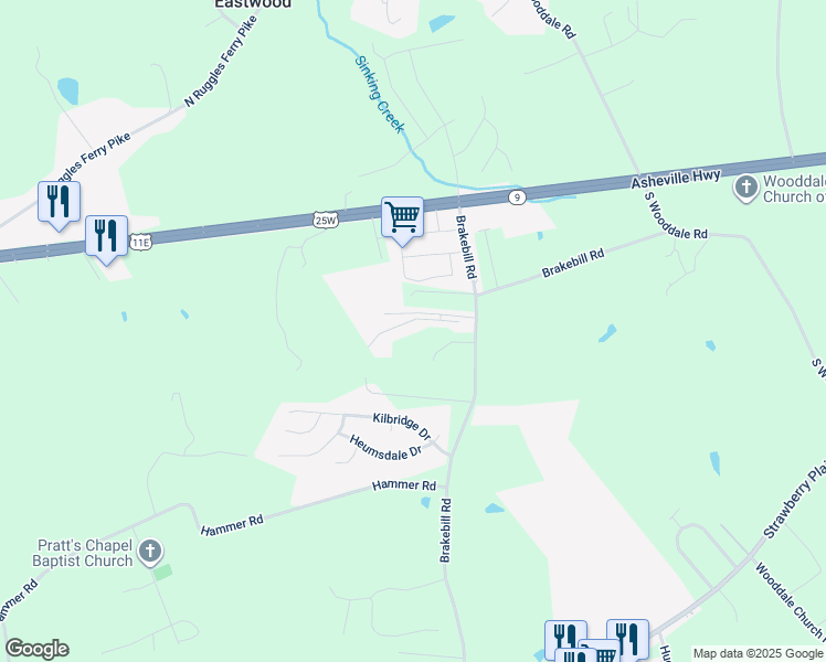 map of restaurants, bars, coffee shops, grocery stores, and more near 7372 Smoky Falls Way in Knoxville