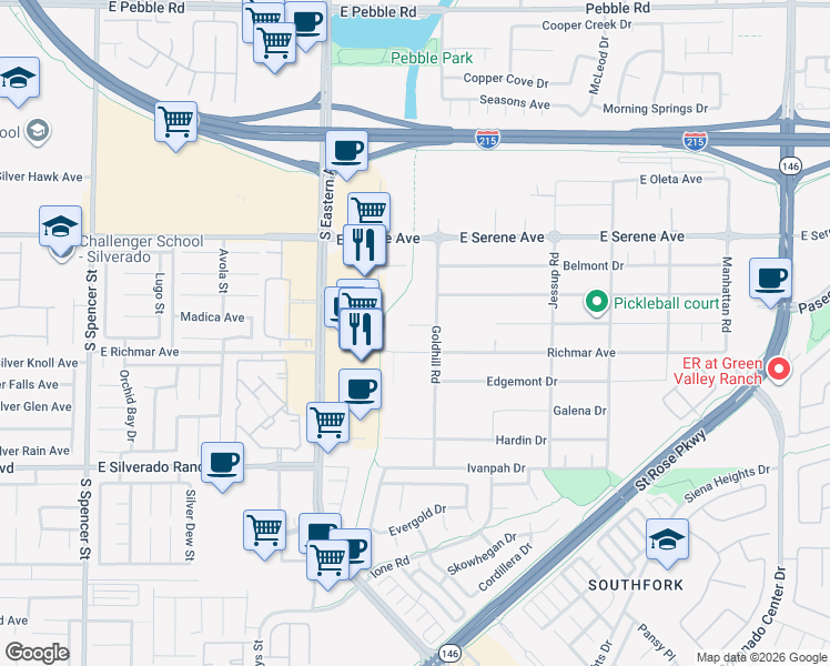 map of restaurants, bars, coffee shops, grocery stores, and more near 3008 Delano Drive in Henderson