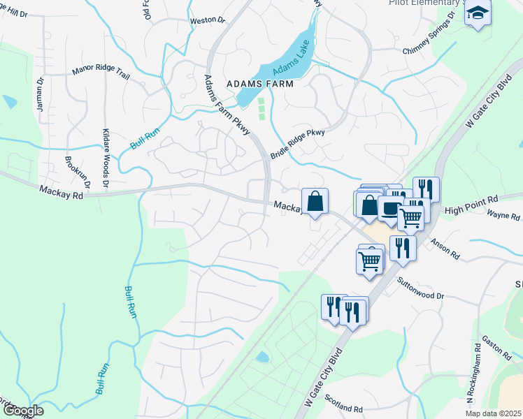 map of restaurants, bars, coffee shops, grocery stores, and more near 5500 Traders Way in Greensboro