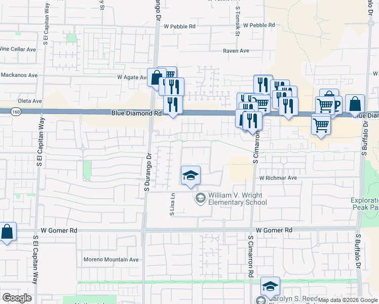 map of restaurants, bars, coffee shops, grocery stores, and more near 9387 Rowland Heights Court in Las Vegas