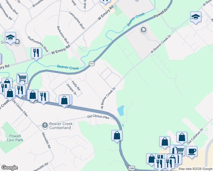 map of restaurants, bars, coffee shops, grocery stores, and more near 7224 Emerald Heath Road in Powell