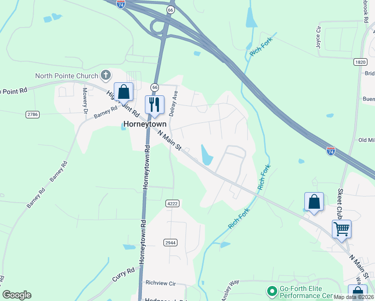 map of restaurants, bars, coffee shops, grocery stores, and more near 4022 North Main Street in High Point