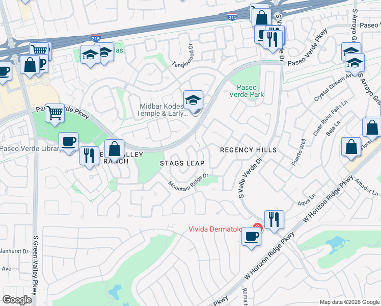 map of restaurants, bars, coffee shops, grocery stores, and more near 1916 Thunder Ridge Circle in Henderson