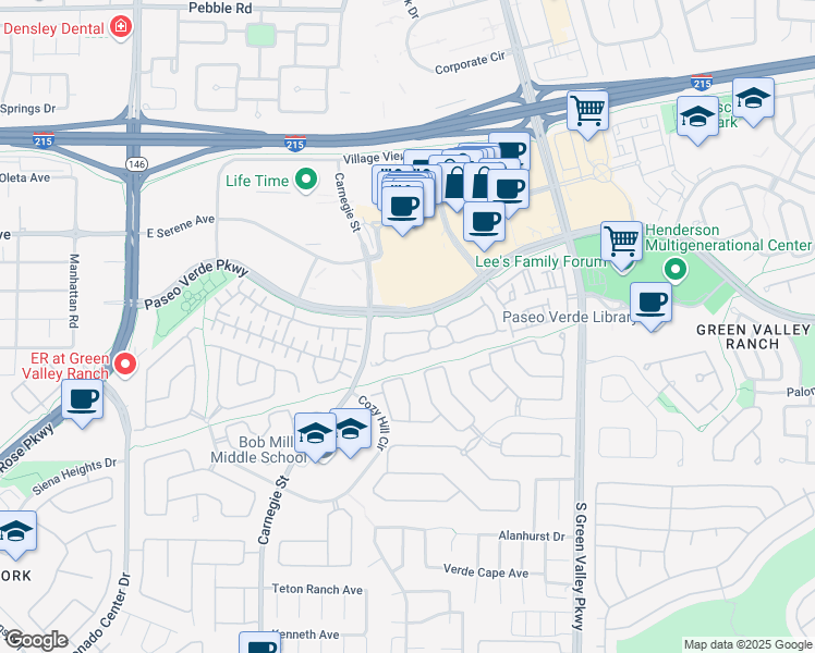 map of restaurants, bars, coffee shops, grocery stores, and more near 2156 Sunset Vista Avenue in Henderson