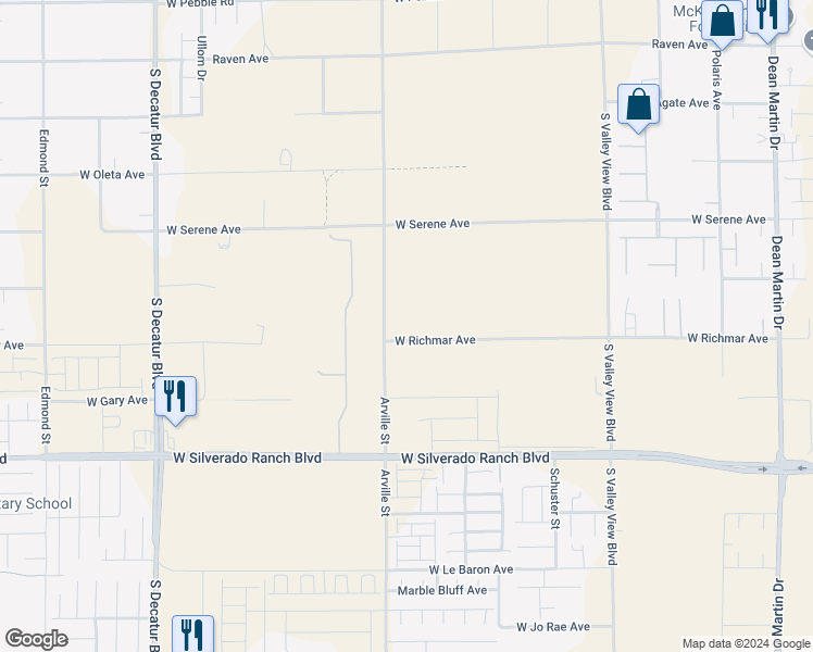 map of restaurants, bars, coffee shops, grocery stores, and more near 0 West Richmar Avenue in Las Vegas