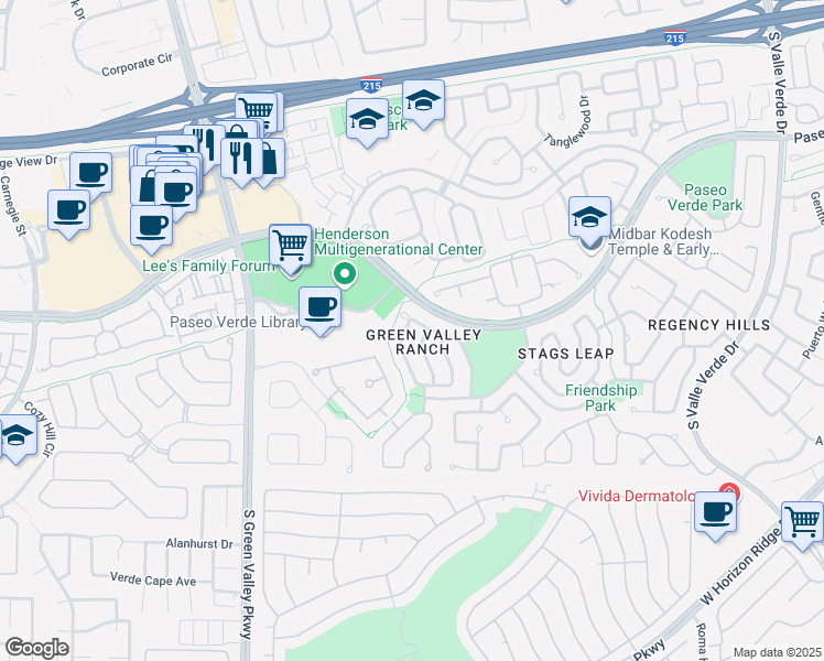map of restaurants, bars, coffee shops, grocery stores, and more near 2077 Smoketree Village Circle in Henderson