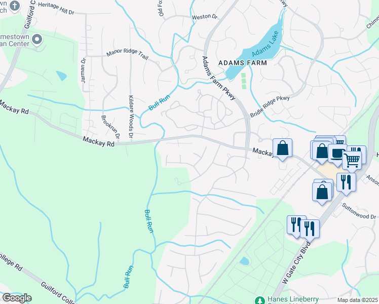 map of restaurants, bars, coffee shops, grocery stores, and more near 9 Farrington Court in Greensboro