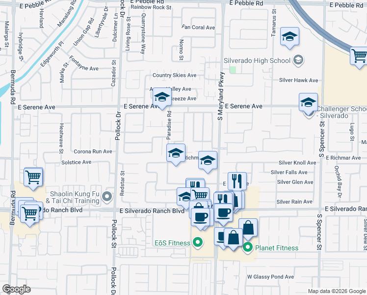 map of restaurants, bars, coffee shops, grocery stores, and more near 1045 Sun Poppy Avenue in Las Vegas