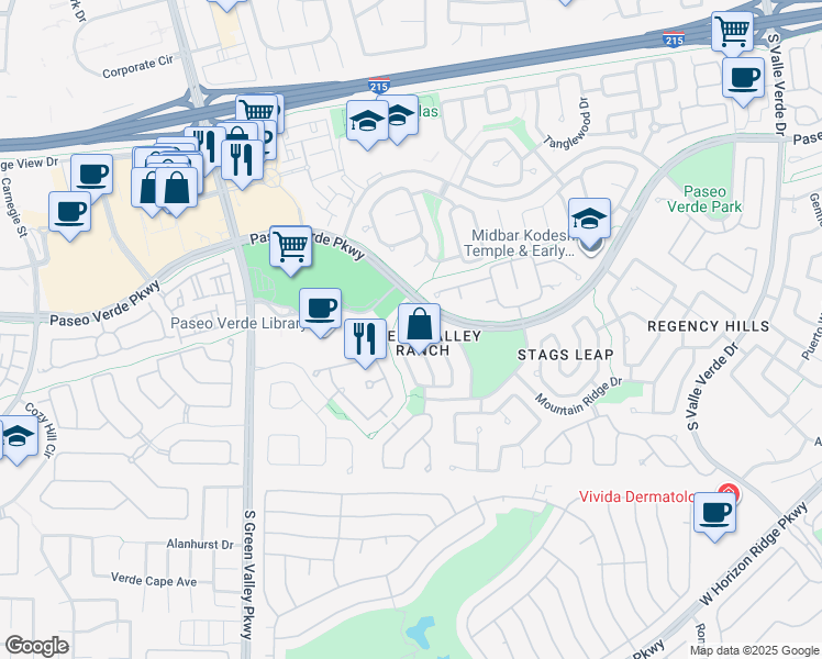 map of restaurants, bars, coffee shops, grocery stores, and more near 2077 Smoketree Village Circle in Henderson