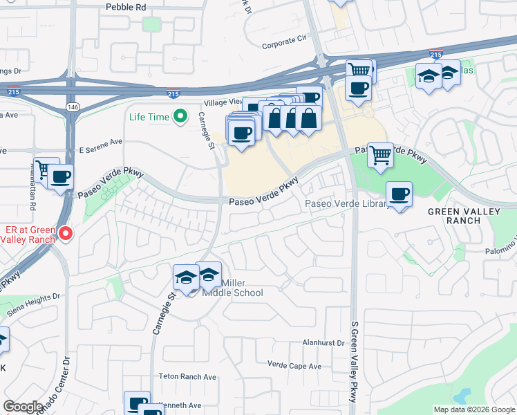 map of restaurants, bars, coffee shops, grocery stores, and more near 2144 Sunset Vista Avenue in Henderson