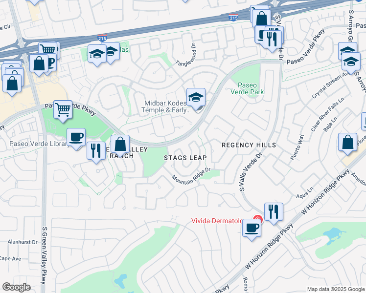 map of restaurants, bars, coffee shops, grocery stores, and more near 247 Horizon Pointe Circle in Henderson