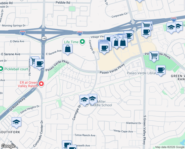 map of restaurants, bars, coffee shops, grocery stores, and more near 2460 Paseo Verde Parkway in Henderson