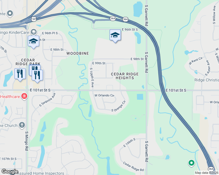 map of restaurants, bars, coffee shops, grocery stores, and more near 10721 East 100th Place in Tulsa