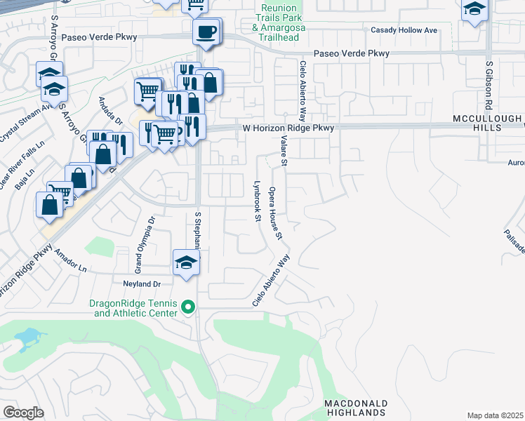 map of restaurants, bars, coffee shops, grocery stores, and more near 219 Lynbrook Street in Henderson