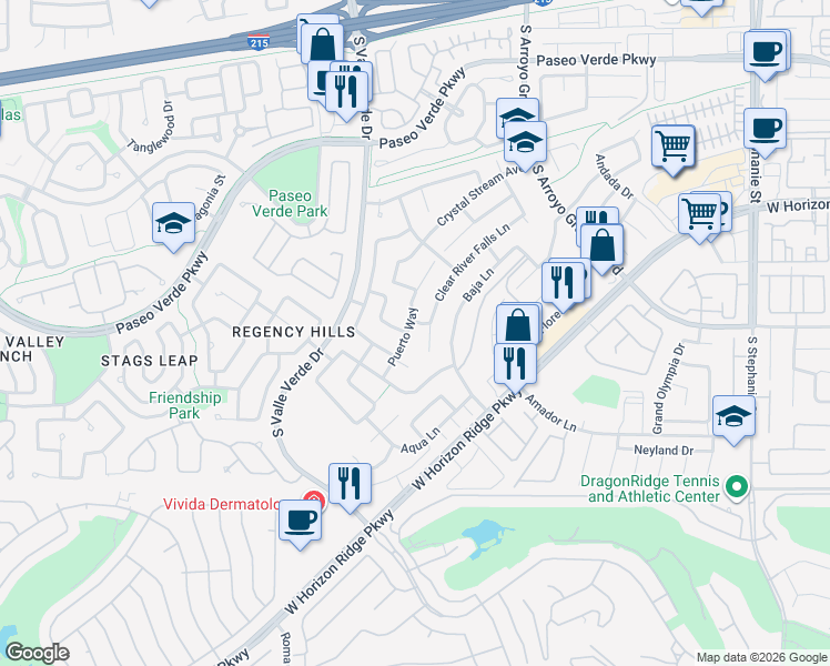 map of restaurants, bars, coffee shops, grocery stores, and more near 1809 Puerto Way in Henderson