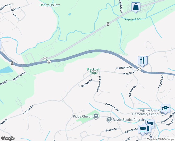 map of restaurants, bars, coffee shops, grocery stores, and more near 138 Wellington Circle in Oak Ridge