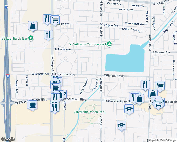 map of restaurants, bars, coffee shops, grocery stores, and more near 9476 Lake Creek Street in Las Vegas