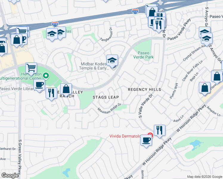 map of restaurants, bars, coffee shops, grocery stores, and more near 1916 Thunder Ridge Circle in Henderson