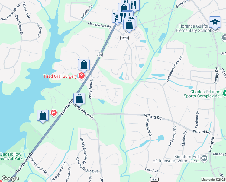 map of restaurants, bars, coffee shops, grocery stores, and more near 3798 Marble Drive in High Point