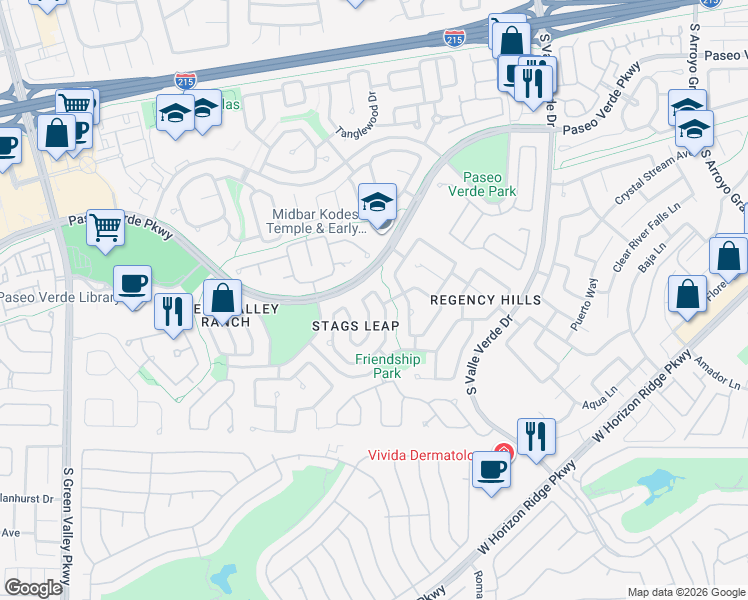 map of restaurants, bars, coffee shops, grocery stores, and more near 1916 Thunder Ridge Circle in Henderson