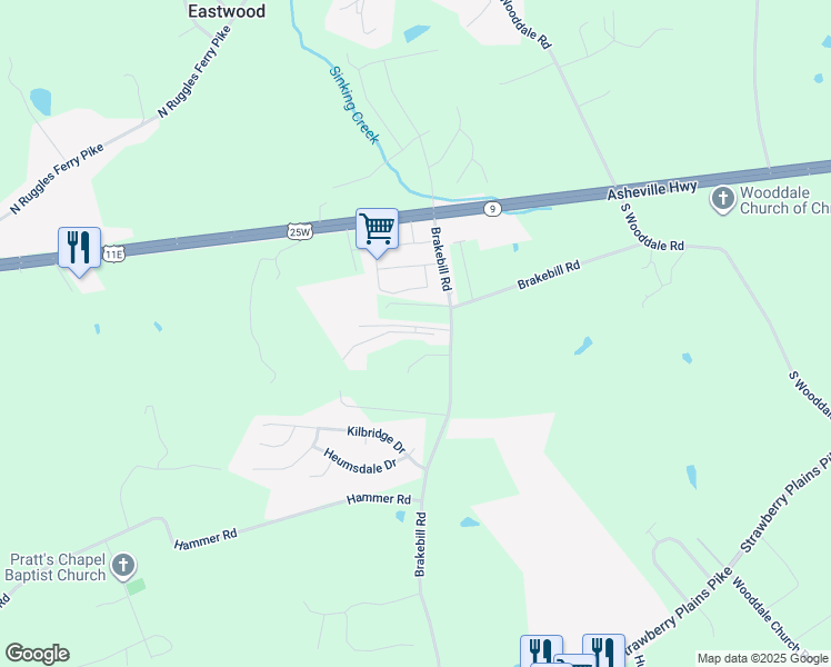 map of restaurants, bars, coffee shops, grocery stores, and more near 7372 Smoky Falls Way in Knoxville